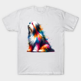 Colorful Artistic Bearded Collie in Paint Splash Style T-Shirt